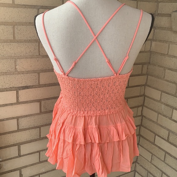 ❌DONATED❌Coral Orange Peach Babydoll Lace Appliqué Ruffle Tier Cami Top - Picture 7 of 17
